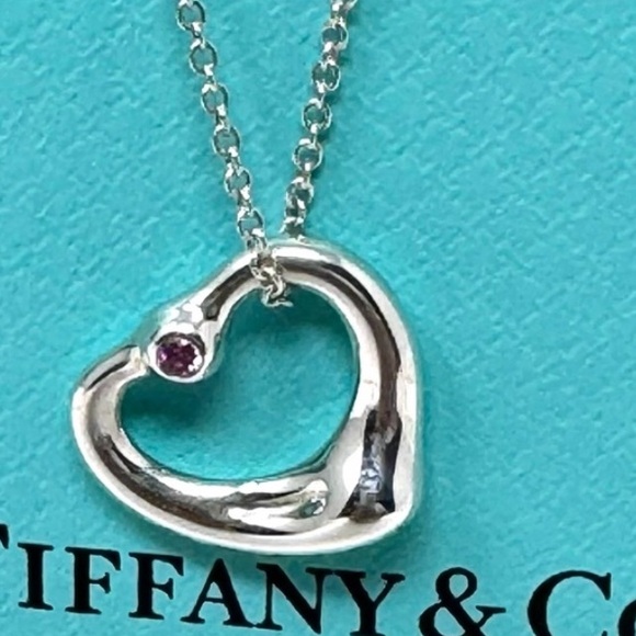 Tiffany & Co. Jewelry - Authentic Tiffany & CO. Elsa Peretti  Pink Sapphire Open Heart Neck…